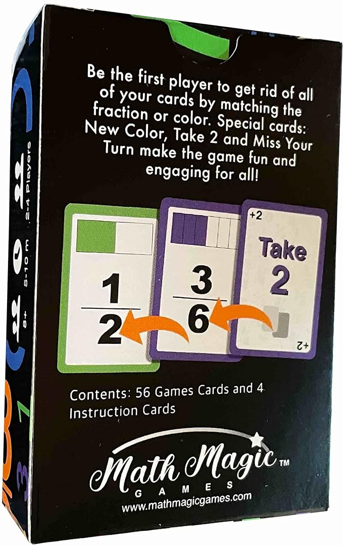 Fractions Wild - Match Fraction Number or Color to be The First to get rid of All Your Cards! Easy to Learn, Fun to pla Math Game for 3rd, 4th, 5th and 6th Grades.