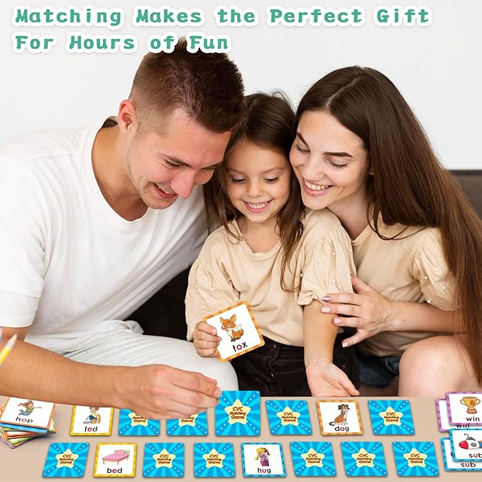 Memory Game, CVC Word Games Kindergarten, Memory Games for Kids Ages 4-8, Matching Games for Toddlers 3-5, Phonics Games Flash Cards 2-4 Years, Memory Card Game Homeschool Learning Educational Toys