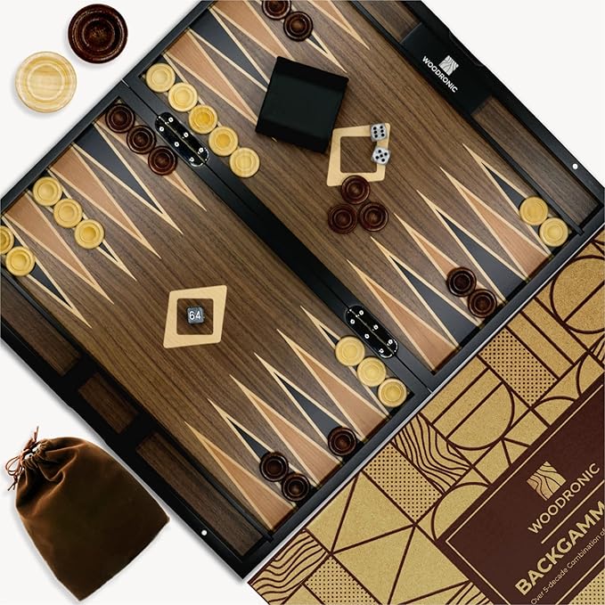 Woodronic 19" Backgammon Set for Adults, Folding Classic Board Game, Best Strategy Game and Smart Game of Tactics