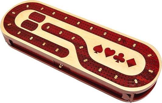 Palm Royal Handicrafts - 4 Track Cribbage Board Made with Blood Wood/Maple Wood with Place of Skunk and Corner 4 Track Continuous Cribbage Board