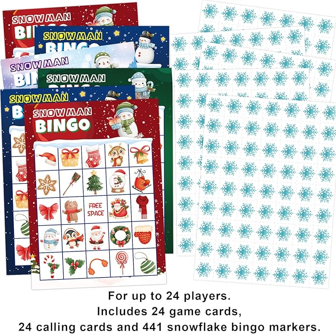 ceiba tree Christmas Bingo Cards Snowman Bingo Game for Kids 24 Players Holiday Classroom Activity Party Supply