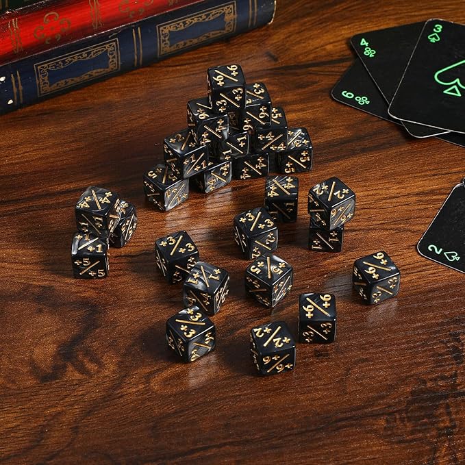24Pcs 1/+1 Token Dice Counter, 0.63in D6 Plus and Minus Dice Set, Acrylic Board Game Accessory, Compatible with M-TG, CCG, Card Games, Black