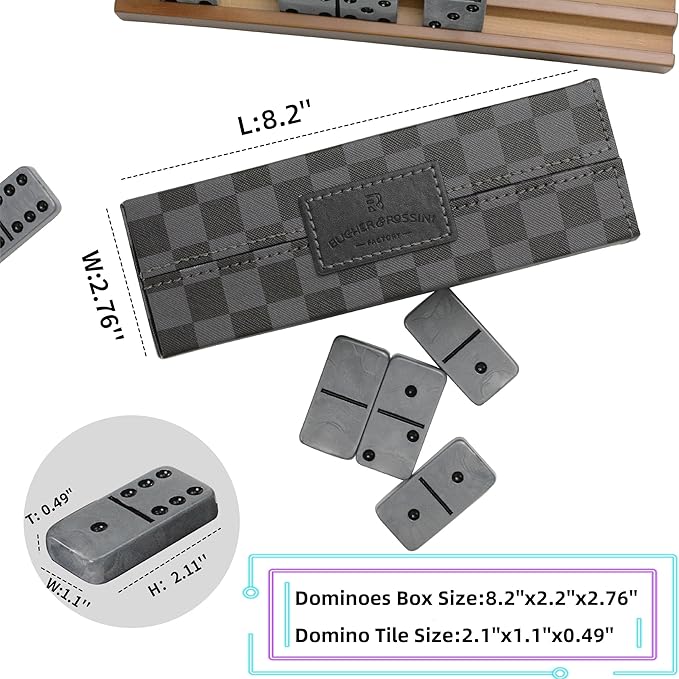 Dominos Set for Adluts - Double 6 Jumbo Domino Set - 28 Thick Marbleized Black and Gray Tiles - Dominoes Set for Adults and Kids, Classic Board Game for Family Nights & Travel (Black & Grey Case)