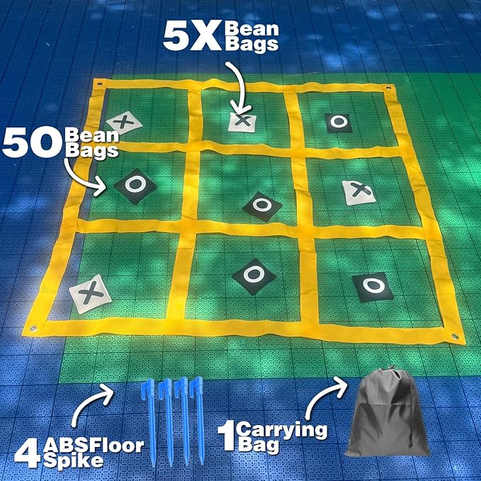 Giant Tic Tac Toe Strap Game Outdoor, 4FT x 4FT Portable Tic Tac Toe Bean Bag Toss with 10pcs Bean Bag, Large Outdoor Lawn Yard Backyard Carnival Field Day, Jumbo Yard Games for Kids Adults Family