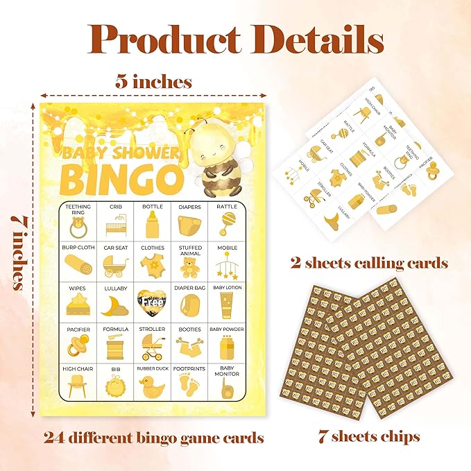 Baby Shower Games Bingo Cards, Honey Bee Theme Bingo Game, Shower Game for Family Friends Large Multiplayer Group Activities, Bumble Bee Party Birthday Favors Gifts -15