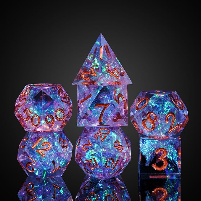 7PCS DND Dice Set,Transparent Sharp Edge Dice Set D&D RPG Polyhedral Die,for Dungeons and Dragons TTRPG Games Roleplaying Games Pathfinder,with Gift Box(Pink with Blue)