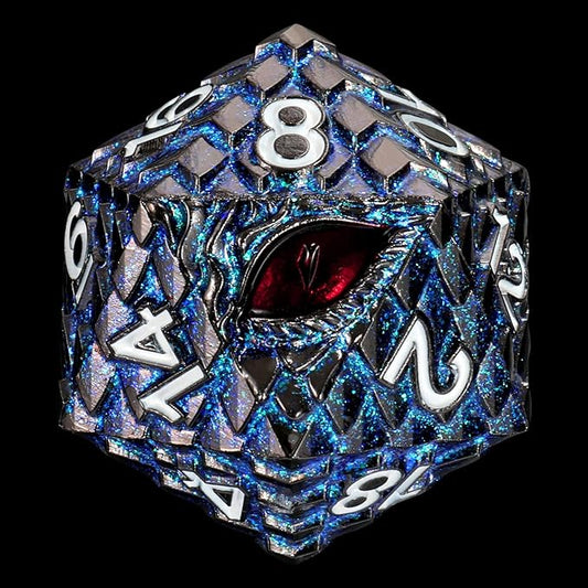 Dragon Eye Scale DND Metal Dice,33mm 20 Sided Giant D20, Large Polyhedral Dice, D&D Metal Dice Set for Dungeons and Dragons, RPG, MTG & Tabletop Games(Glitter Blue with Red Eye)