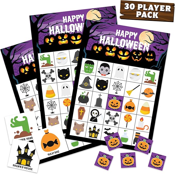 Halloween Games For Kids Party - Halloween Bingo - Fun Game For Up To 30 Players - Halloween Kids Crafts - Halloween Crafts - Halloween Party Games For Kids - Halloween Game - Halloween Kids Games