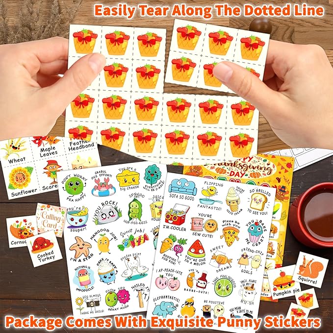Thanksgiving Bingo Cards, 24 Players Cute Thanksgiving Bingo Game for Kids Adults Famliy Party Game Supplies for Classroom Shool Fall Festival