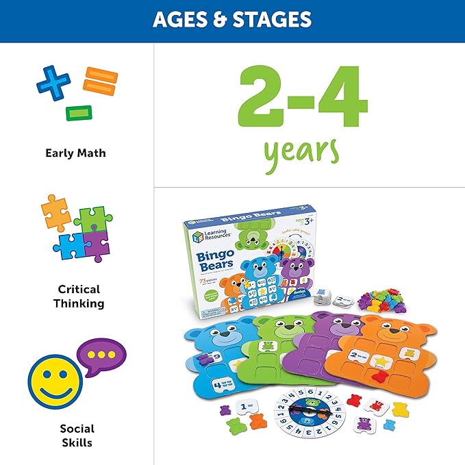 Learning Resources Bingo Bears, Educational Indoor Games, Toddler Brain Toys, Toddler Preschool Learning, 73 Pieces, Age 3+
