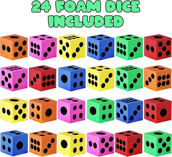 ArtCreativity Colored Foam Dice Set - Pack of 24-1.5 Inches Big - Colorful Dice Set - Six Assorted Colors - Fun Playing Games - Great Gift for Kids
