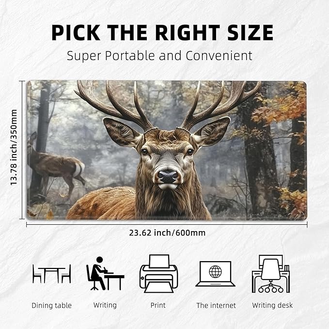 for MTG Playmat with Zones Storage Bag, for TCG Playmat and Playing Card Mat for Magic Board Games, Realistic Deer Non-Slip Stitched Edges Game Mat, Rollable Foldable Card Playmats