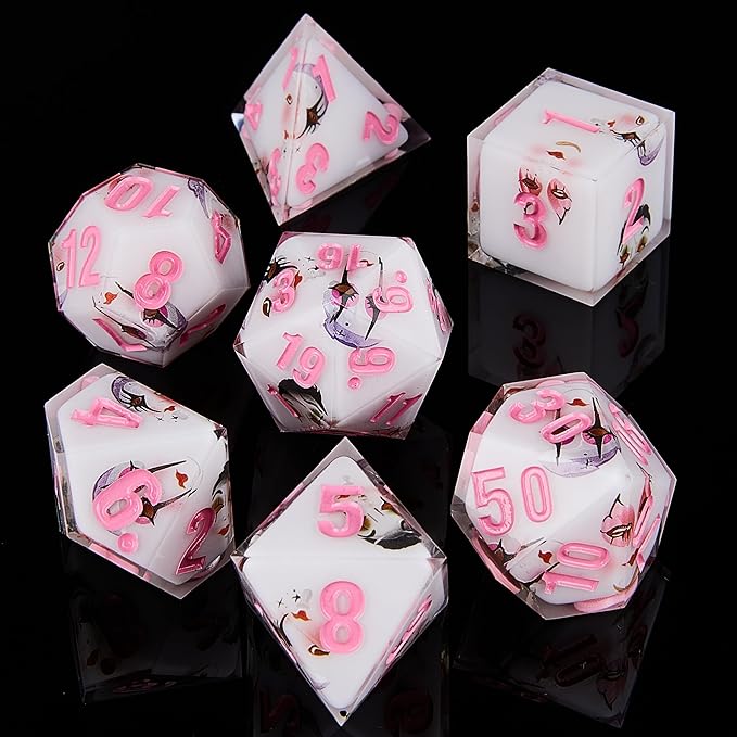 DND Dice Set Polyhedral, IDTQ Dungeons and Dragons Purple Dice Set RPG MTG Table Games 7-Die Resin Sharp with Acrylic Starlight Accent Box (Lips-White)