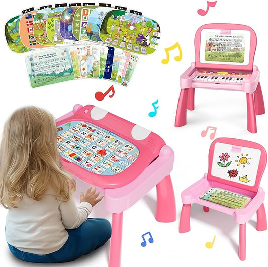 Learning Activity Table for 2-4 Year Old Girl Gifts, Kids Learning Writing Drawing Board, Christmas Birthday Gifts for 2 3 4 5 Years Old Girls, Educational Toy Gifts for Toddlers