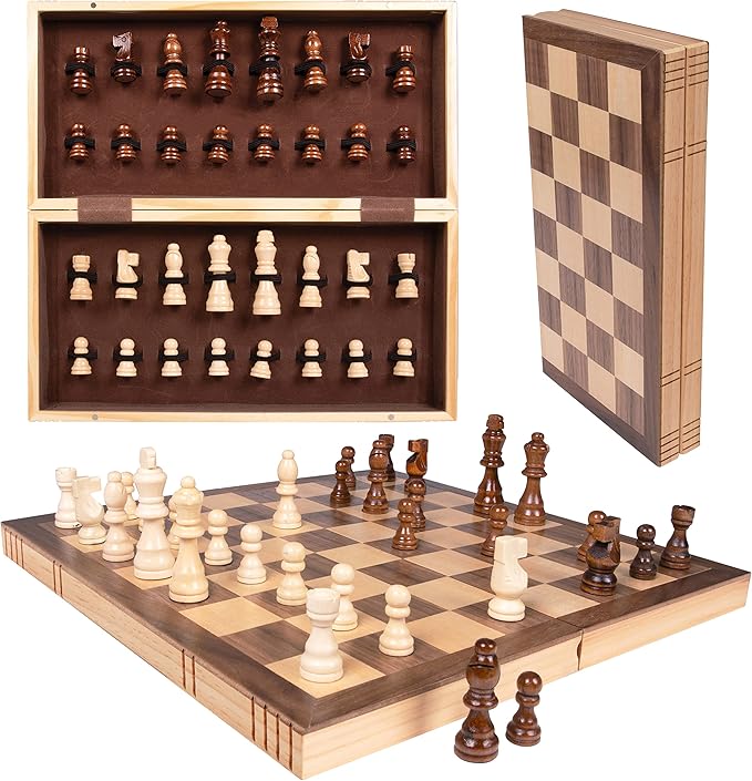 Kangaroo Premium Wooden Chess Set, 11'' Chess Board Game with Wooden Storage Box & Magnetic Chess Closure, Folding Luxury Chess Set, Travel Chess Sets for Adults & Kids, Chess Sets for Adults, Kids