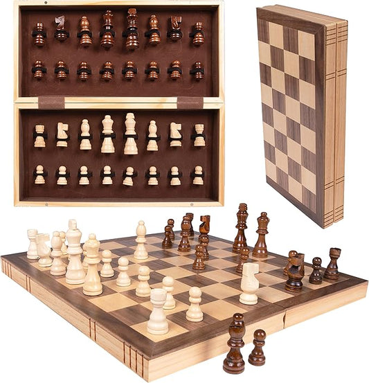 Kangaroo Premium Wooden Chess Set, 11'' Chess Board Game with Wooden Storage Box & Magnetic Chess Closure, Folding Luxury Chess Set, Travel Chess Sets for Adults & Kids, Chess Sets for Adults, Kids