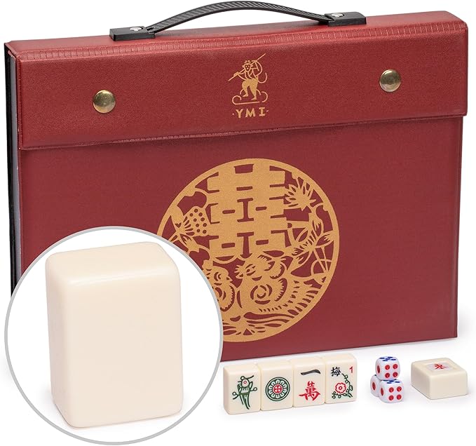 Yellow Mountain Imports Chinese Mahjong Set, Classic Ivory with 146 Ivory Colored Small Tiles, Vinyl Case, Wind Indicator and Dice - for Chinese Style Gameplay Only [經典象牙」中國麻將]