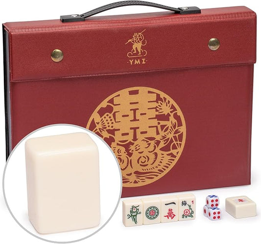 Yellow Mountain Imports Chinese Mahjong Set, Classic Ivory with 146 Ivory Colored Small Tiles, Vinyl Case, Wind Indicator and Dice - for Chinese Style Gameplay Only [經典象牙」中國麻將]