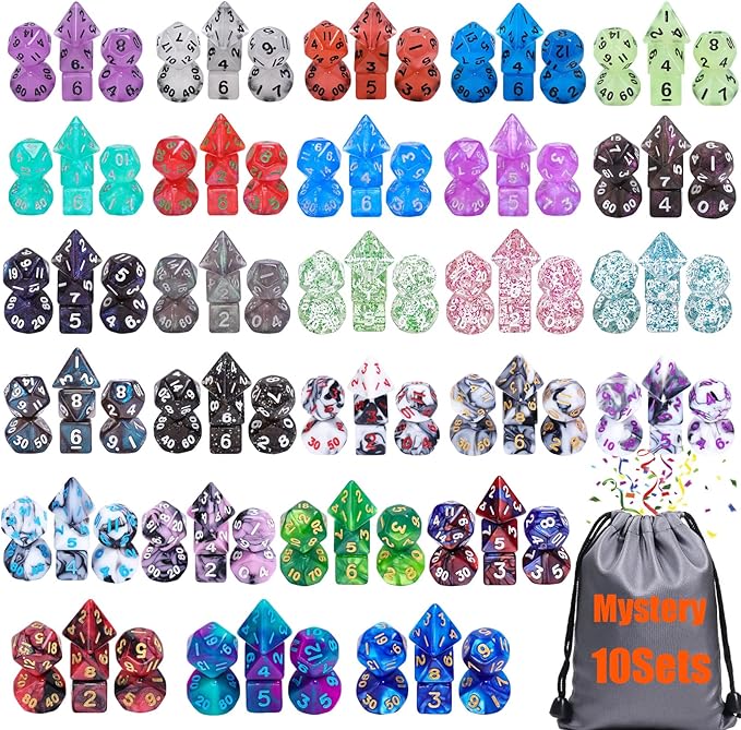 10 Sets Random Assortment Polyhedral RPG Mini Dice (70pcs),Surprise Mystery Mini Dice Set,10mm Mini DND Magic The Gathering Dice Set for MTG,RPG,D&D Dungeons and Dragons Role Playing Game