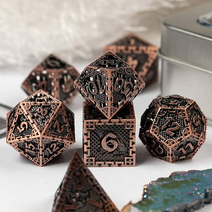 UDIXI 7-Die Metal Dice Set, Polyhedral DND Dice Set Dragon D&D Dice for Dungeons and Dragons Role Playing Game and Other Tabletop Game (Ancient Copper)