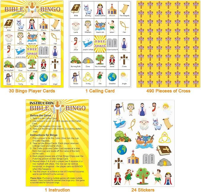 30 Players Bible Bingo Game for Vacation Bible School Christian Sunday Church Game Bible Activities Easter Gift Family Open Day Supplies
