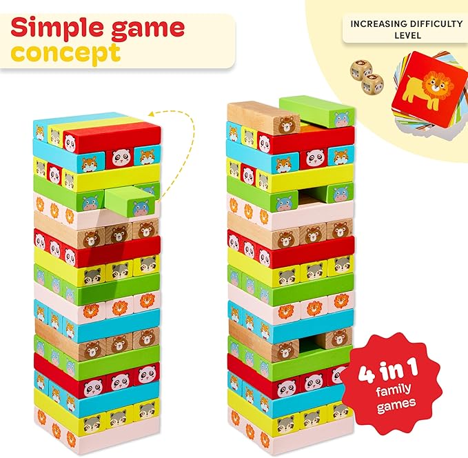 CUBIDI® Original Wooden Stacking Tumbling Tower Game That Promotes Development & Motor Skills of Toddlers Block Game for Children & Adults and Family