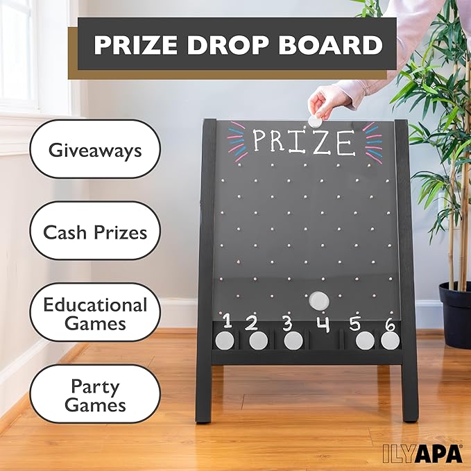 Ilyapa Board Large Prize Drop Game, 21 X 30 Double Sided Penny Drop & Wooden A-Frame Chalkboard Sign for Trade Show - Game Board Large