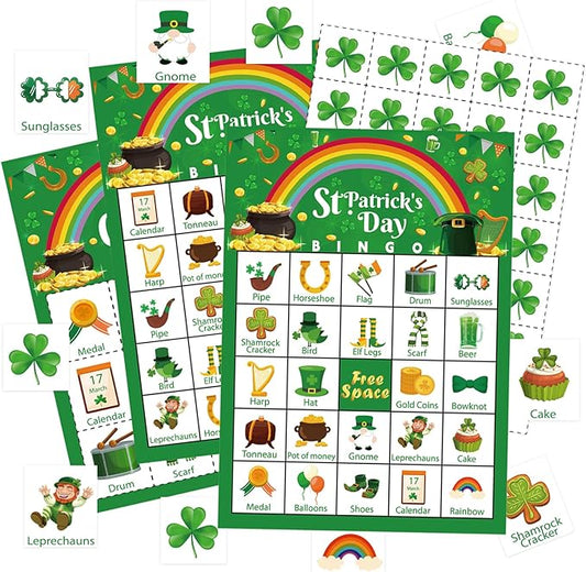 St Patrick's Day Bingo Games Cards for Adult Boy Girl, 24 Players St Patrick's Day Party Bingo Games Irish Shamrock Bingo Cards for Saint Patrick's Day Family School Classroom Activities
