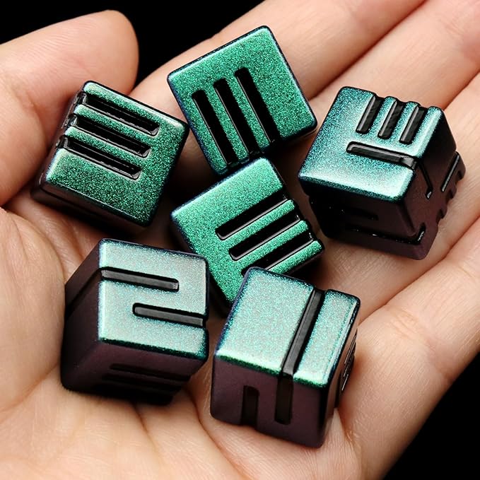 D6 Dice Set 6 Pcs 16mm, Cool Fancy 6 Sided Die Great Metal D6 for DND RPG Dungeons and Dragons (D6 Green Black)