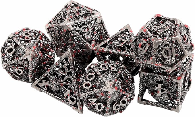 DaMohony Hollow Octopus Metal Dice Set, 7 PCS Polyhedral Dice Set with Metal Box for TRPG Board Games
