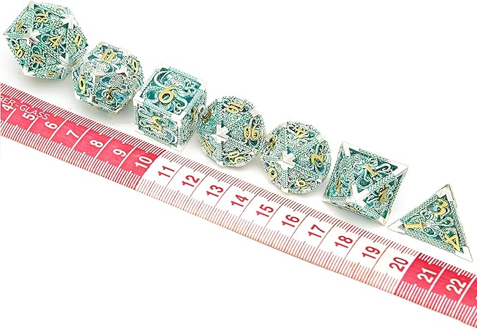 Hollow Metal DND Game Dice Green 7Pcs Set for Dungeons and Dragons RPG MTG Table Games D&D Pathfinder Shadowrun and Math Teaching