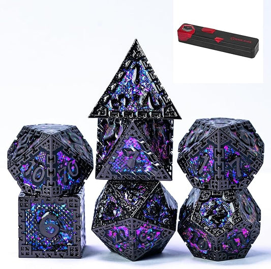 UDIXI Metal DND Dice Set, 7PCS Polyhedral D&D Dice Set Dragon d and d Dice with Gift Box for Dungeons and Dragons Role Playing Games (Purple Sequins)