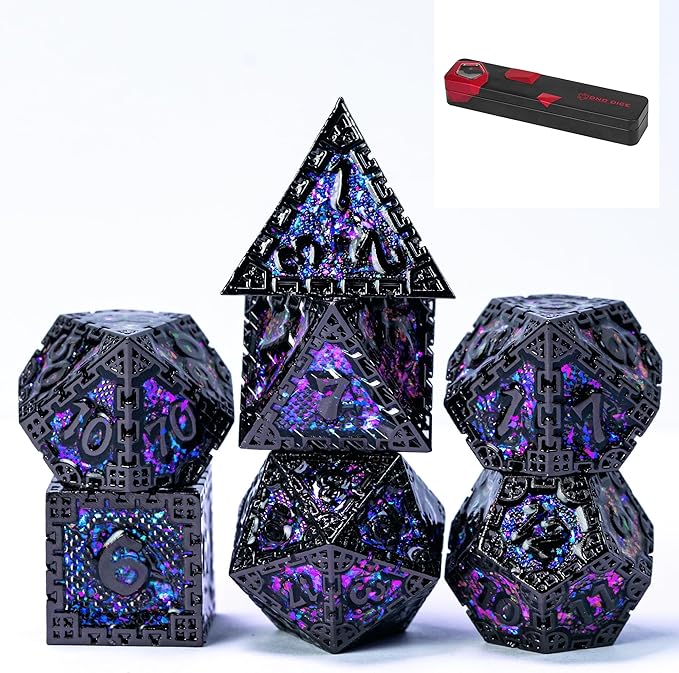 UDIXI Metal DND Dice Set, 7PCS Polyhedral D&D Dice Set Dragon d and d Dice with Gift Box for Dungeons and Dragons Role Playing Games (Purple Sequins)