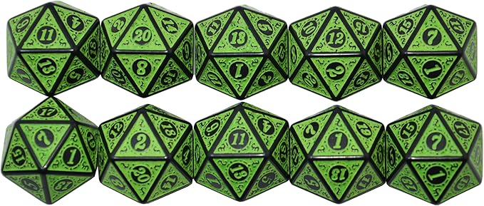 SmartDealsPro 10-Pack Retro 26mm Large 20 Sided Dice D20 Polyhedral Dice for DND RPG MTG Table Game(Retro Green)