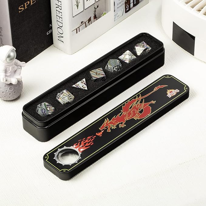DNDND Rainbow Stripe DND Metal Dice Set,7 PCS Zinc Alloy with Gift Case for Dungeons and Dragons D&D (Rainbow)