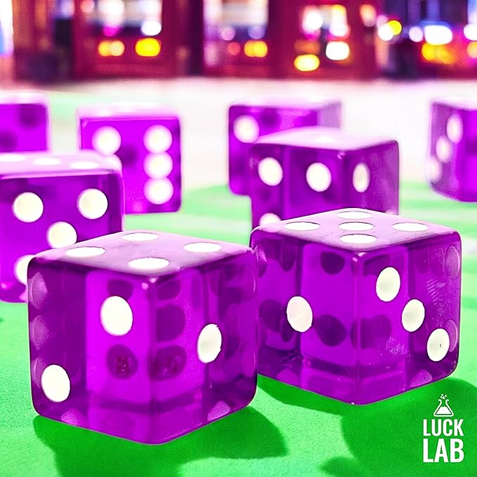 Luck Lab 10 Piece 19 mm Dice Pack - Acrylic and Translucent D6 Dice, Square w/Rounded Edge for Casino, Craps, RPG MTG DND Dice Table Games and Board Games (Purple)