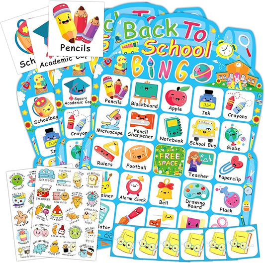 Back to School Bingo Games for Family Kids Party Games Gifts 24 Players School Bingo Cards Set First Day of Classroom Activities