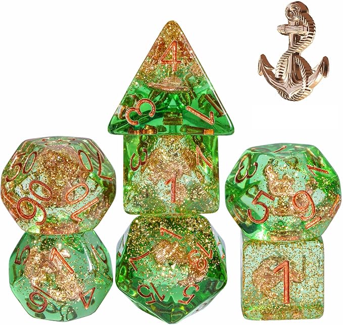 UDIXI 7 Die Polyhedral Dice Set D&D with Anchor Inclusion, Sequins DND Dice for Dungeons and Dragons RPG and Other Tabletop Games