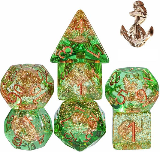 UDIXI 7 Die Polyhedral Dice Set D&D with Anchor Inclusion, Sequins DND Dice for Dungeons and Dragons RPG and Other Tabletop Games