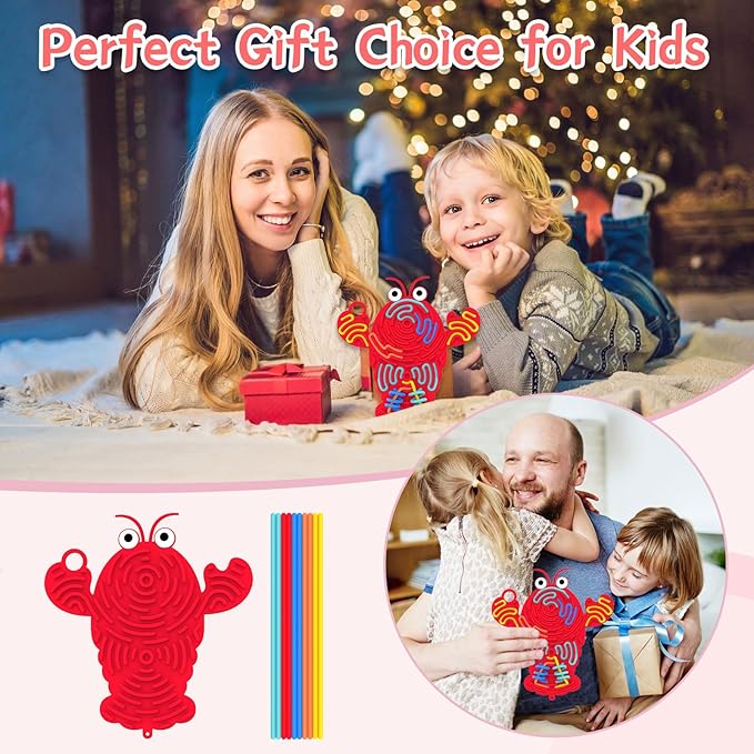 Silicone Sensory Activity Board,Double-Sided Busy Board for Fine Motor Skill,Fidget Toy for Calming, Stress, Anxiety, ADHD , Autism , Silent, No Mess , Kids 3+ & Adults(Lobster,Red)