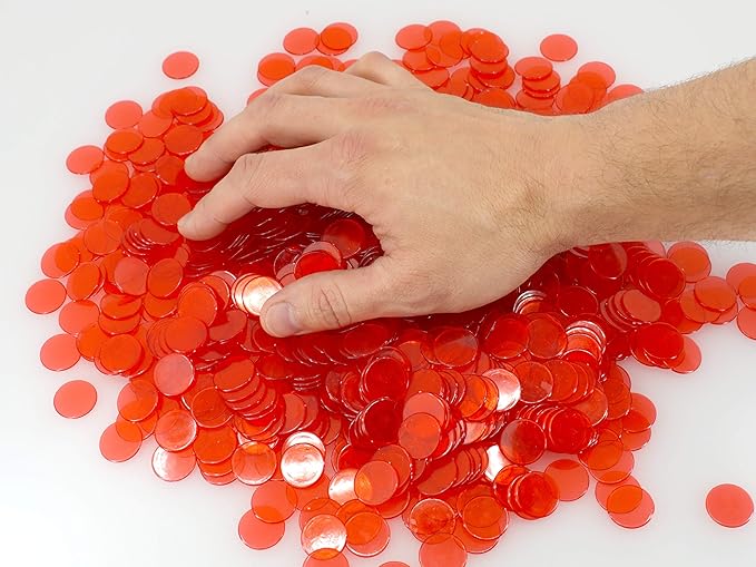 Regal Bingo Plastic Bingo Chips 1000 Pcs - Clear Transparent Counters Game Chips Set for Board Game - Fun Family Bingo Night - 3/4 Inch Red Color
