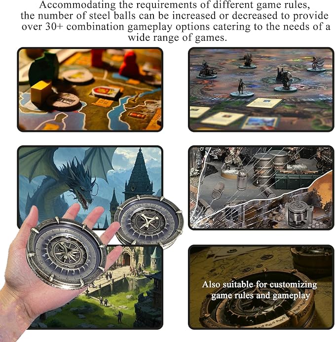 7-in-2 Random King Metal DND dice Spinner for Board Games, Maggie d&d dice Set D20 D12 D10 D% D8 D6 D4, Support 30+ Gameplay Options