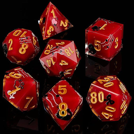 DND Dice Set Polyhedral, IDTQ Dungeons and Dragons Purple Dice Set RPG MTG Table Games 7-Die Resin Sharp with Acrylic Starlight Accent Box (Cats-Red)