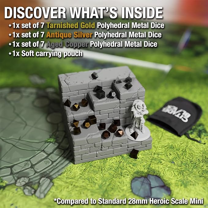 Citadel Black Micro Dice - Set of 21 Metal Roleplaying Dice with Drawstring Storage Pouch, Tiny Polyhedral, Designed for D&D, Pathfinder, and Other Tabletop Campaign Games