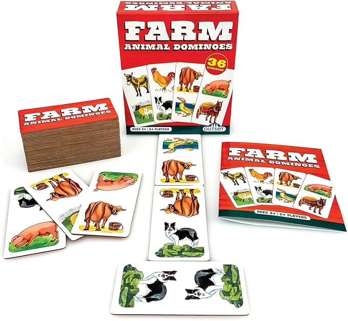 Farm Animal Dominoes - Outset Media, Classic Matching Card Game, No Reading Required, Childen & Preschoolers, Ages 3+
