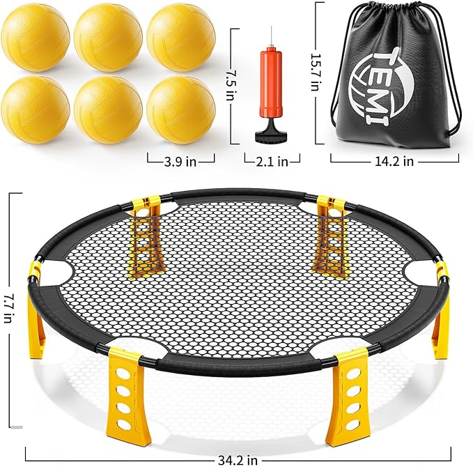 TEMI Outdoor Game Set - Includes 6 Balls, Net and Carrying Bag, Beach Ball Game for Adults, Kids, and Family, Played Outdoors, Indoors, Lawn, Beach, Backyard, Yard and Park