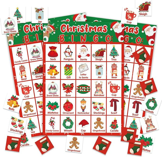 Christmas Bingo Game, Christmas Bingo Games for Family, 24 Players Bingo Cards, Holiday Xmas Activities for Family, Large Group Bingo Supplies Family Party Game -08