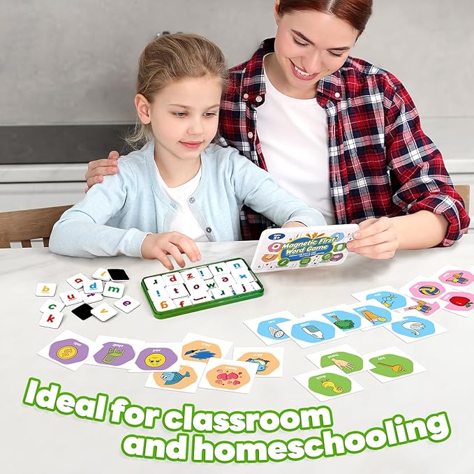 First Word Games,Magnetic Letters & Flash Cards,Phonics Games,Alphabet Learning Toys, Refrigerator Fridge ABC Magnets for Kids,Speech Therapy Toys for Toddler,Spelling for Preschool Classroom