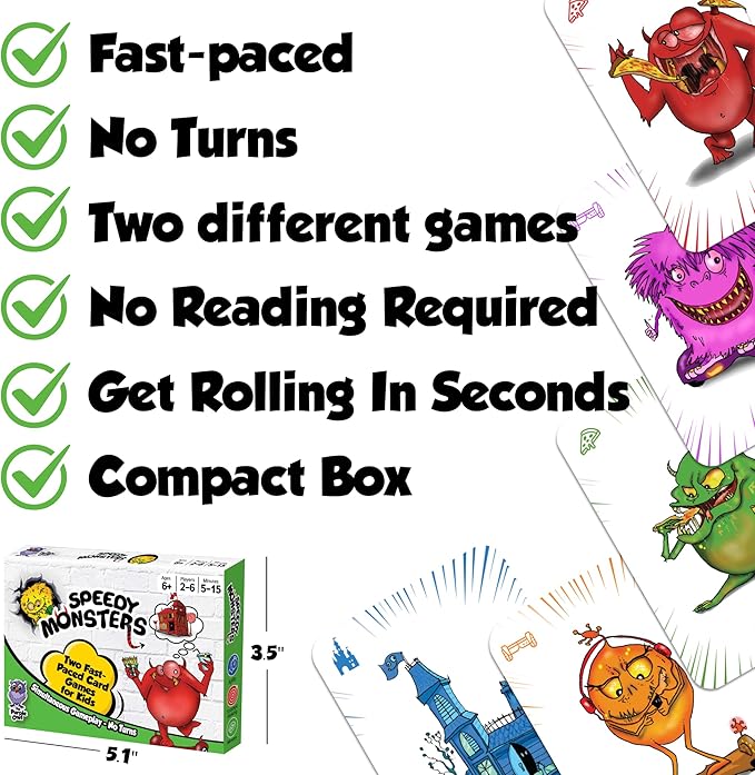 Speedy Monsters - Kids Card Games Ages 4-8, 8-12, Fun, Matching Card Games for Kids 8-12. Speed Color Monster Game, Fast Paced Board Game for Boys and Girls, Fun for Family Night, 2-6 Players
