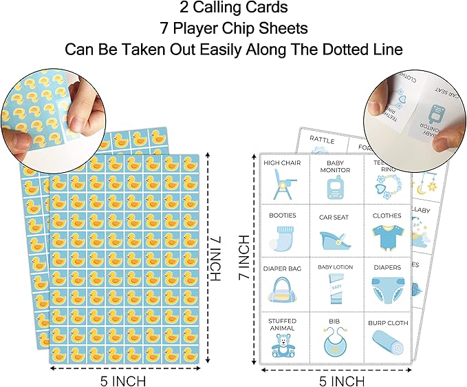 5"x7" Blue Baby Shower Bingo Cards (24 Kinds), Baby Shower Party Favors for Adult, Road Trip Activities, Travel Bingo, Family Outdoor Party Activity -004